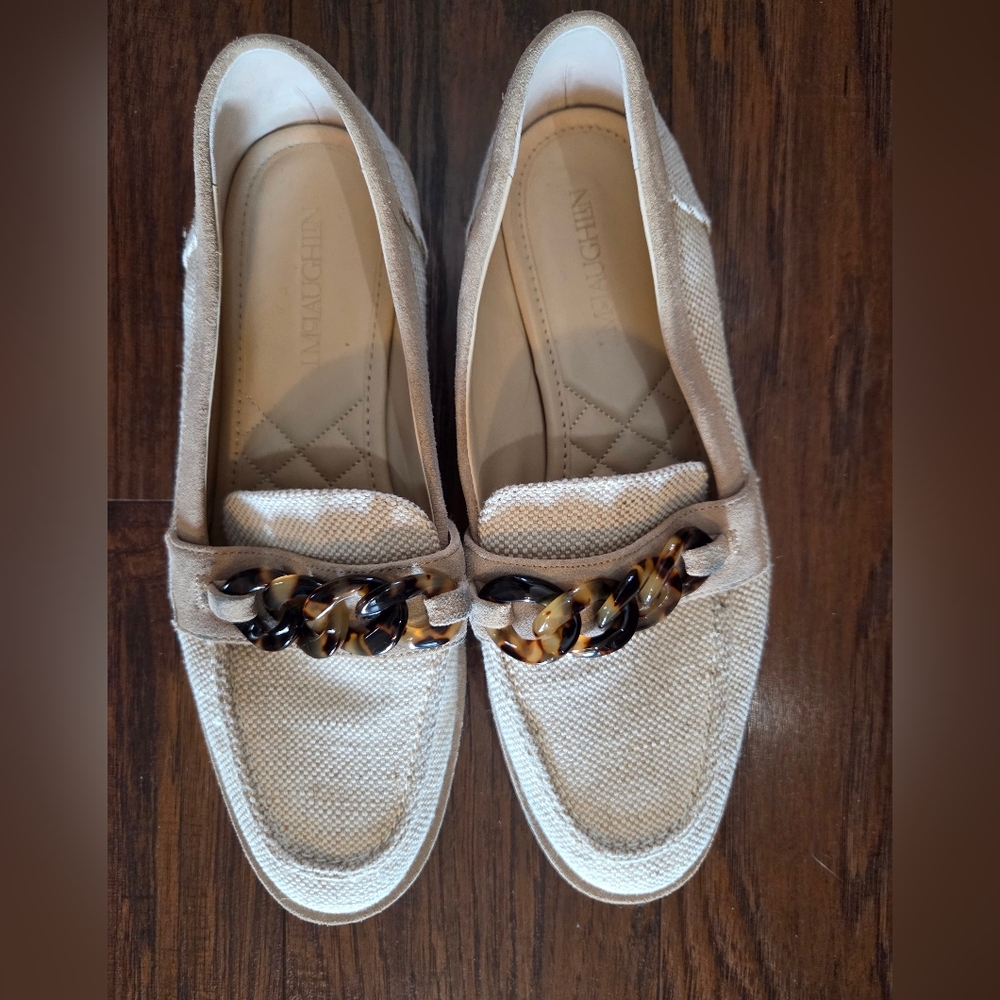J. McLaughlin Woven Tortoise Chain Loafers 7 | Cream Resort Palm Beach Chic - Picture 4 of 9